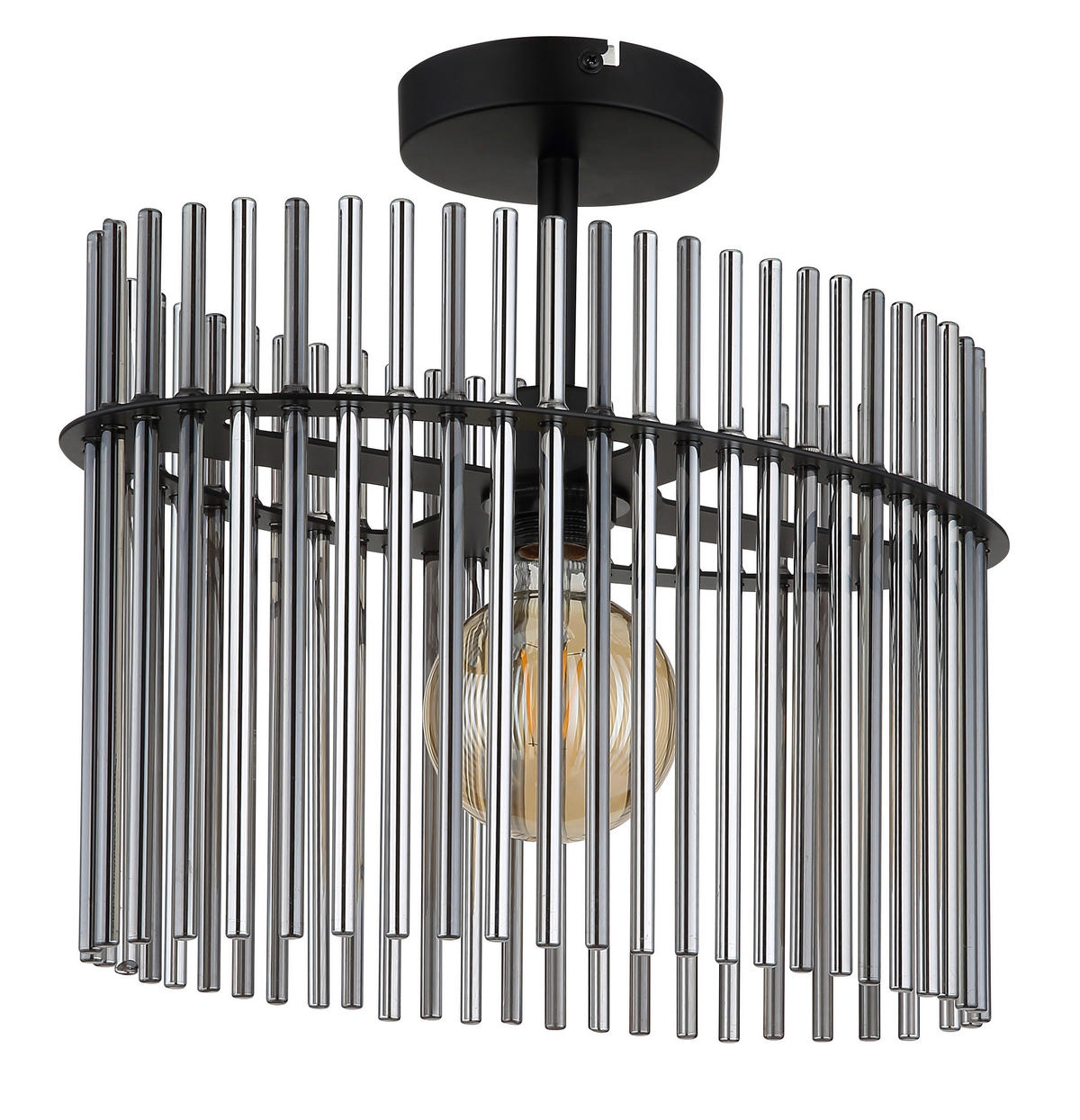 GLOBO Deckenleuchte Rauch mattschwarz Glas Metall B/H/T/L: ca. 22x34x40x40 cm E27 1 Brennstellen Gorley - mattschwarz/Rauch (40,00/22,00/34,00cm) - GLOBO