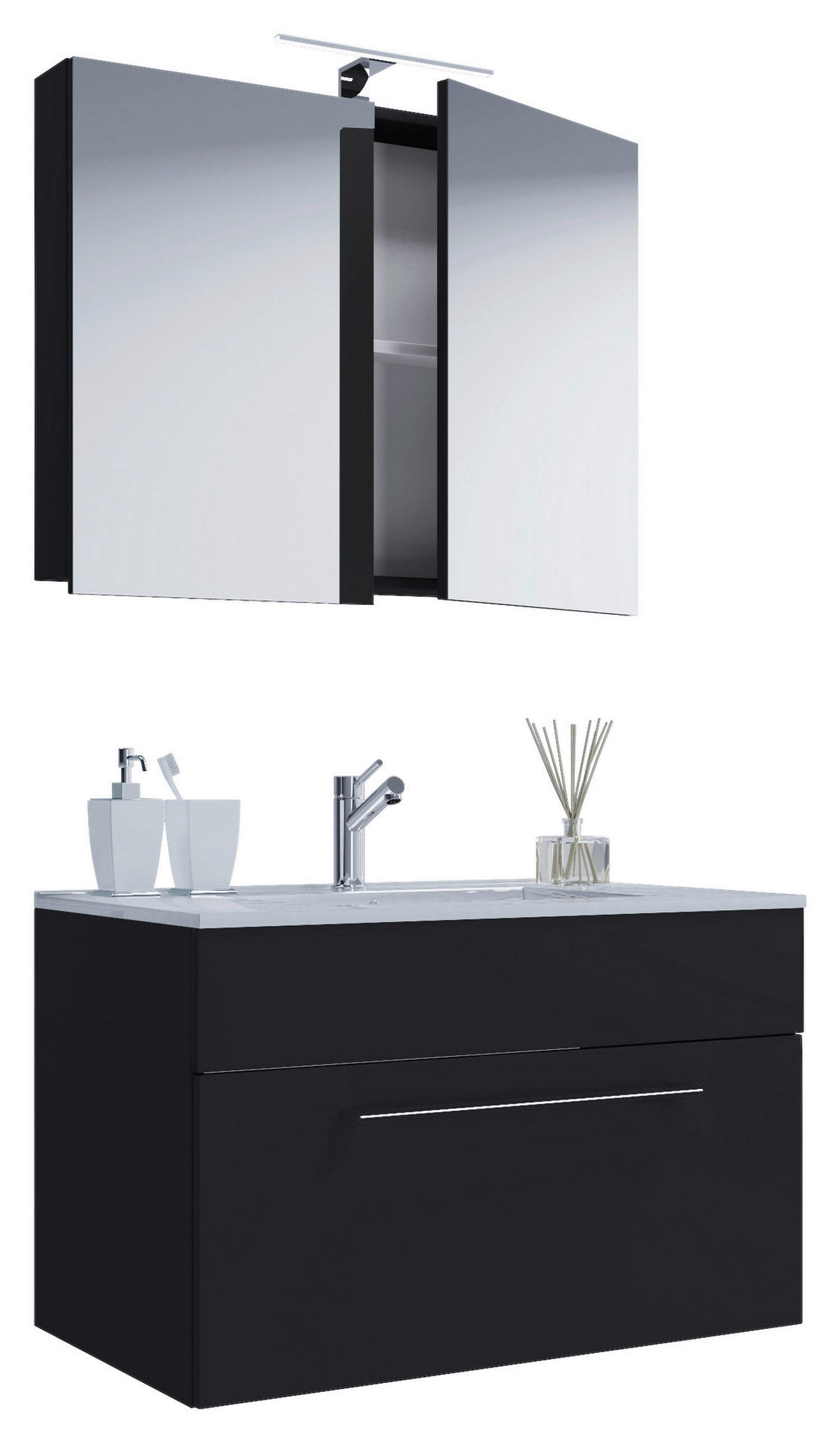 Waschplatz 3tlg-Badinos schwarz B/H/T: ca. 80x50x46 cm 3tlg-Badinos - schwarz (80,00/50,00/46,00cm) - VCM Möbel