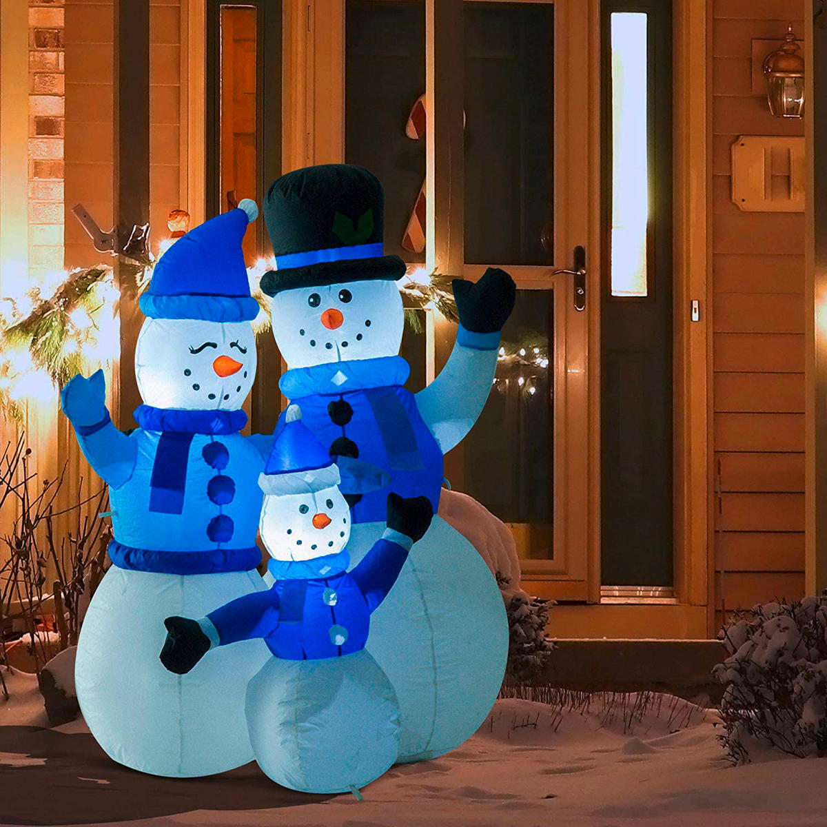 HOMCOM Schneemannfamilie LED-Schneemannfamilie_aufblasbar - blau/weiß (100,00/55,00/120,00cm) - HOMCOM