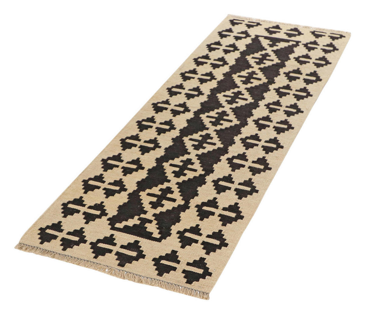 PersaTepp Teppich Kelim Gashgai schwarz B/H/L: ca. 64x1x198 cm Kelim Gashgai - beige/schwarz (198,00/64,00/1,00cm) - PersaTepp
