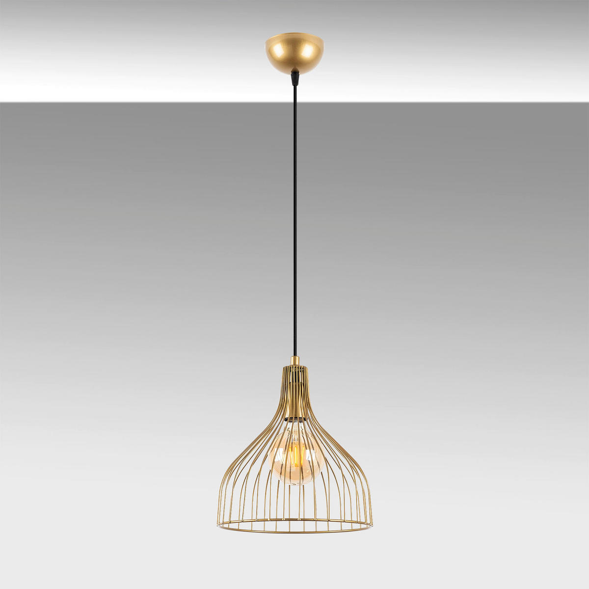 Opviq Pendelleuchte gold B/H/L: ca. 25x123x25 cm E27 1 Brennstellen Cafu - gold (25,00/25,00/123,00cm) - Opviq