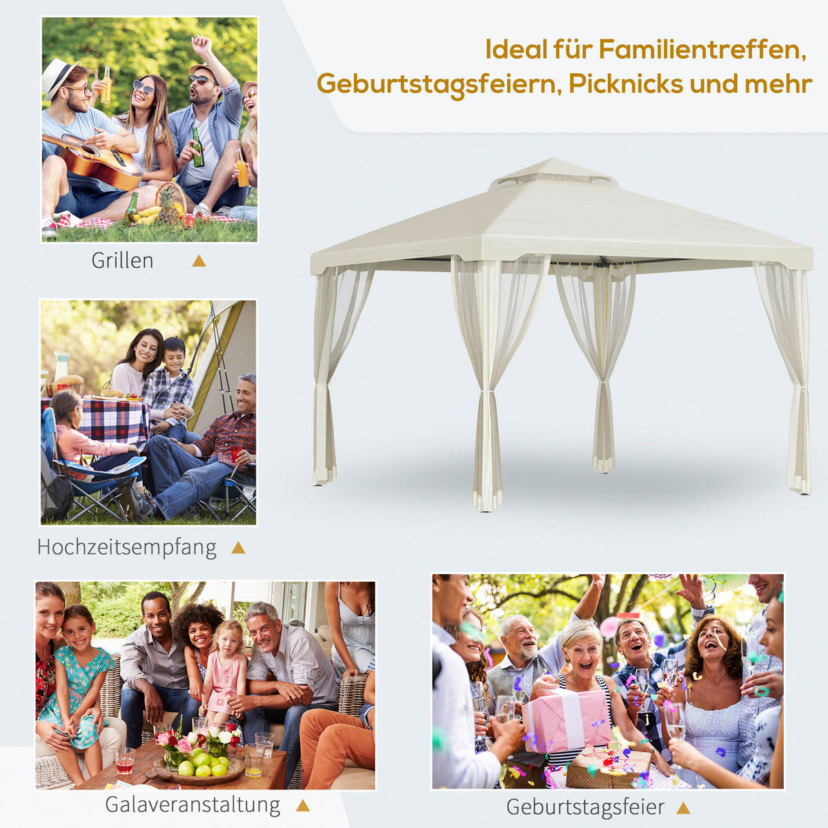 Outsunny Pavillon creme Polyester B/H/L: ca. 294x265x294 cm Gartenpavillon - creme (294,00/294,00/265,00cm) - Outsunny