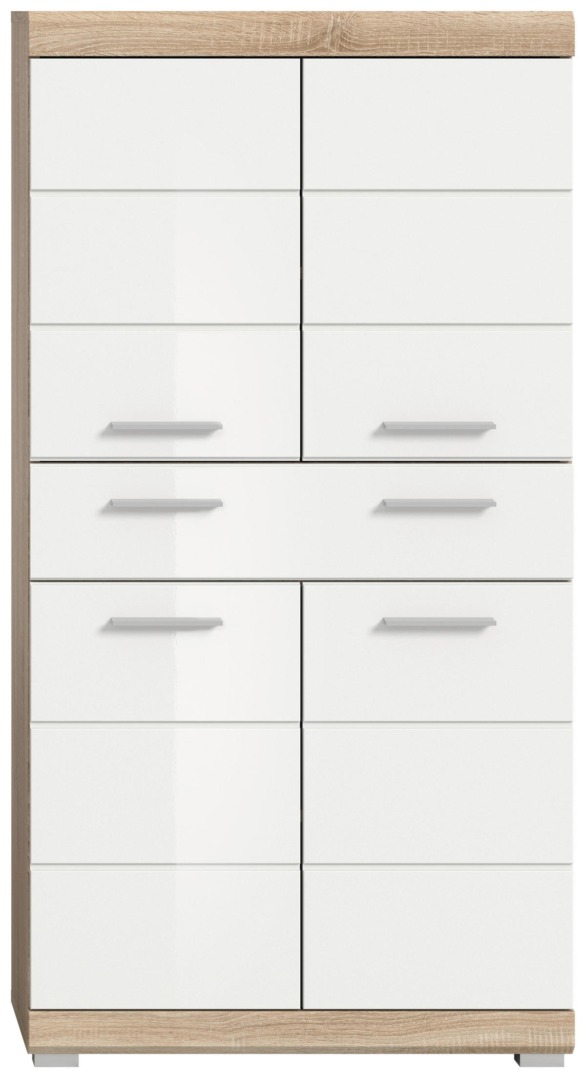 Midischrank Lambada Eiche Sonoma Nachbildung weiß Hochglanz B/H/T: ca. 74x141x31 cm Lambada - Eiche/weiß (74,00/141,00/31,00cm) - xonox.home