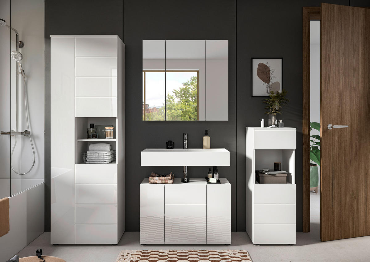 Badezimmer-Set VIRA weiß weiß Hochglanz B/H/T: ca. 210x190x34 cm VIRA - weiß (210,00/190,00/34,00cm) - xonox.home