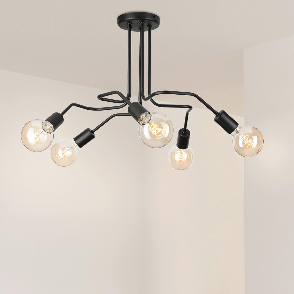 Lamkur Deckenleuchte DOMINO 51222 schwarz Stahl H/L: ca. 40x59 cm E27 5 Brennstellen Domino - schwarz (59,00cm) - Lamkur