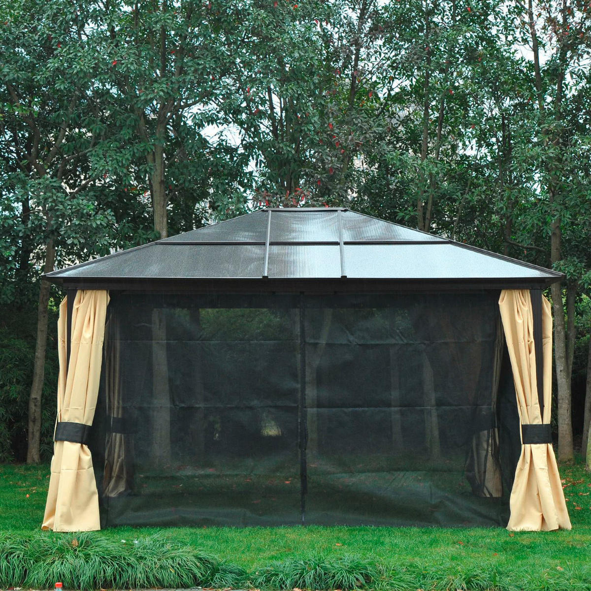 Outsunny Pavillon braun Aluminium B/H/L: ca. 360x265x420 cm Gartenpavillon - braun/beige (420,00/360,00/265,00cm) - Outsunny