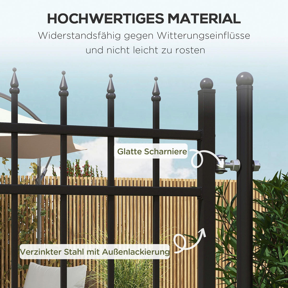 Outsunny Gartentor schwarz Edelstahl B/H/L: ca. 0,12x107x204 cm Gartentor - schwarz (204,00/0,12/107,00cm) - Outsunny