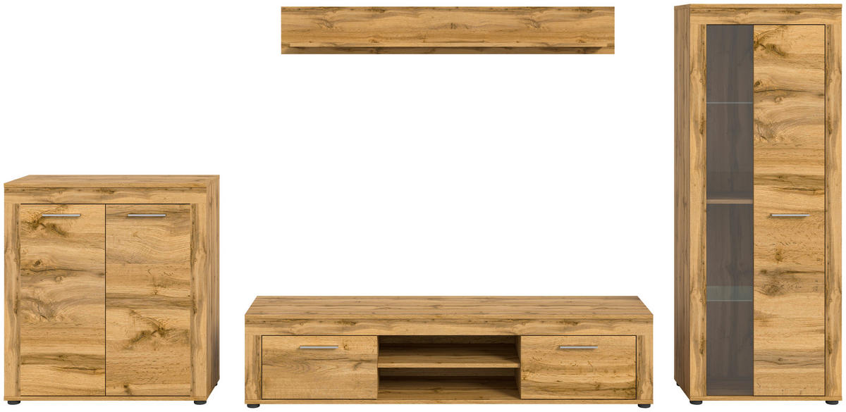 Wohnwand Jam Eiche Wotan Nachbildung B/H/T: ca. 330x159x35 cm Jam - Eiche (330,00/159,00/35,00cm) - xonox.home