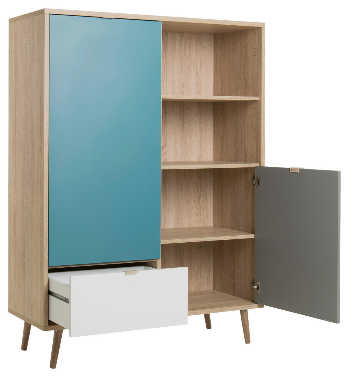 Highboard Cuba Eiche Sonoma Nachbildung weiß grau petrol B/H/T: ca. 103x139x40 cm Cuba - Eiche/weiß (103,00/139,00/40,00cm)