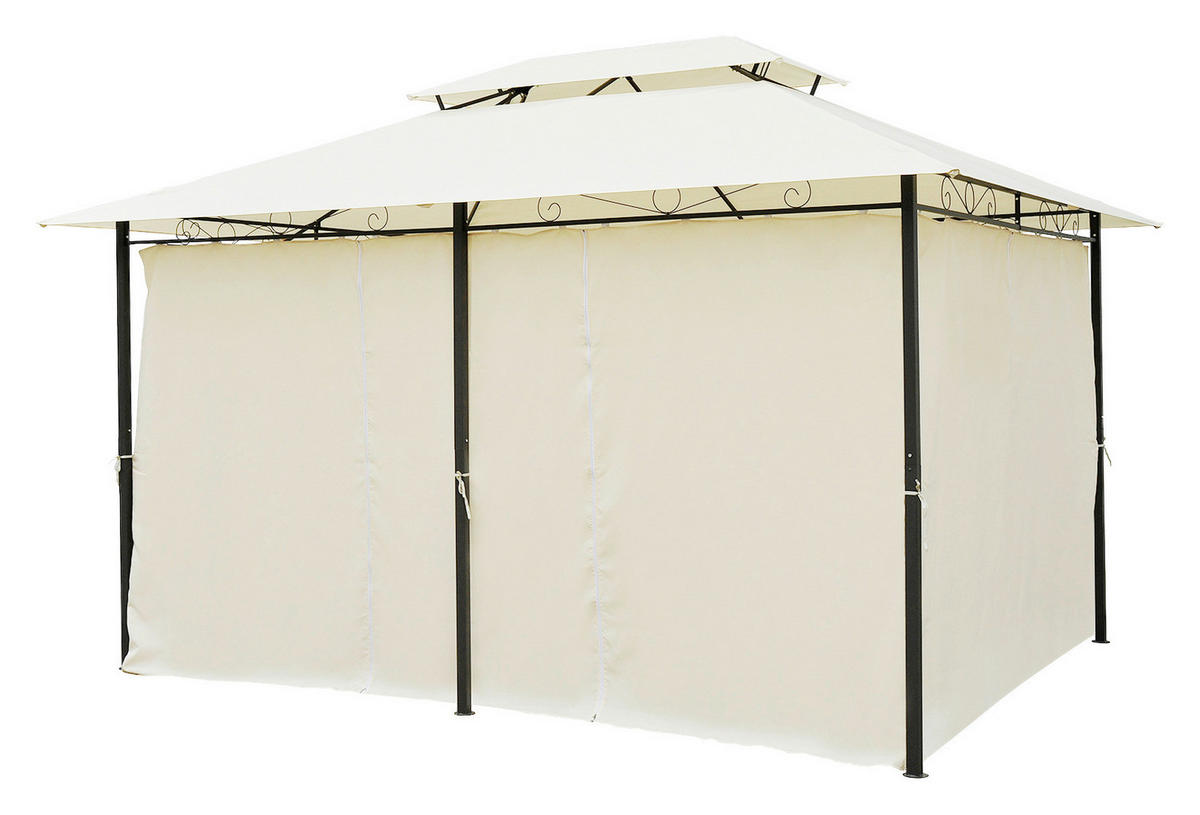Outsunny Gartenpavillon creme Stahl B/H/L: ca. 300x265x400 cm Gartenpavillon_mit_Doppeldach - creme/schwarz (400,00/300,00/265,00cm) - Outsunny