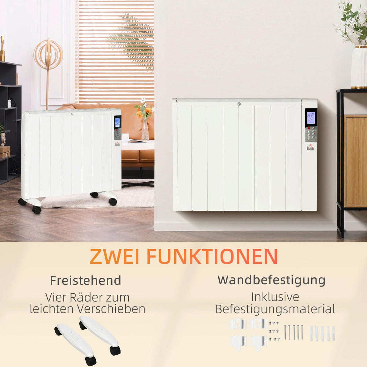 HOMCOM Heizlüfter 820-336V90WT weiß Polypropylen Edelstahl Aluminium B/H/L: ca. 7,5x75x58,5 cm ca. 2000 W Elektrische_Heizung - weiß (58,50/7,50/75,00cm) - HOMCOM