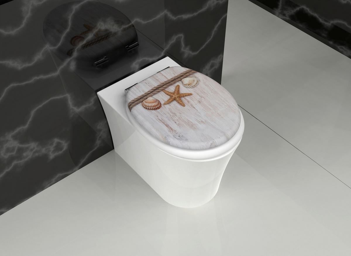 WC-Sitz beige braun MDF B/H/T: ca. 45,8x5,7x37,6 cm WC-Sitz_Maritim MDF FSC - beige/braun (45,80/5,70/37,60cm)
