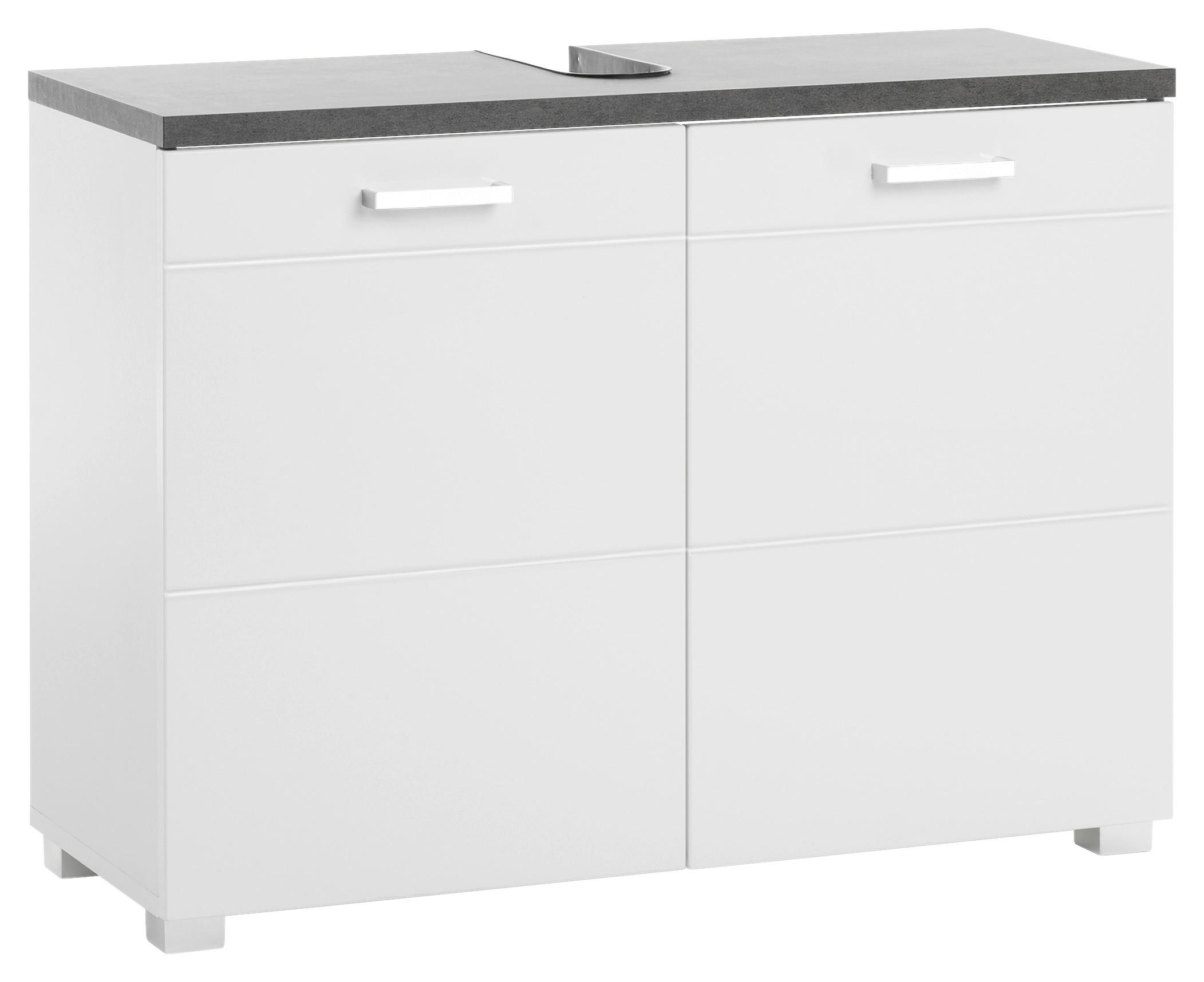 Waschbeckenunterschrank Praya Dark Concret Nachbildung weiß Hochglanz B/H/T: ca. 79x58x32 cm Praya - weiß (79,00/58,00/32,00cm)