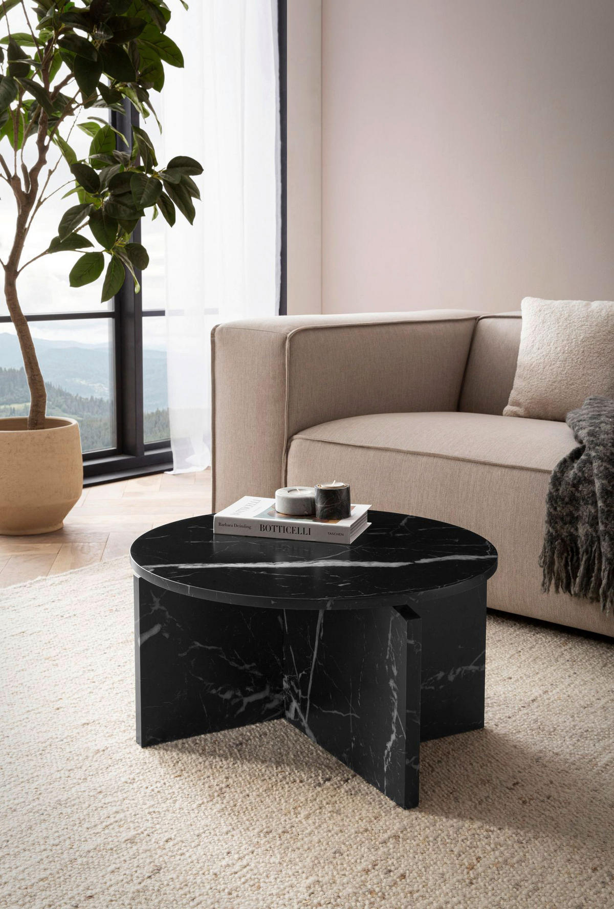Couchtisch schwarz Marmor Optik B/H/T: ca. 60x33x60 cm Couchtisch - schwarz (60,00/33,00/60,00cm) - Wohnling