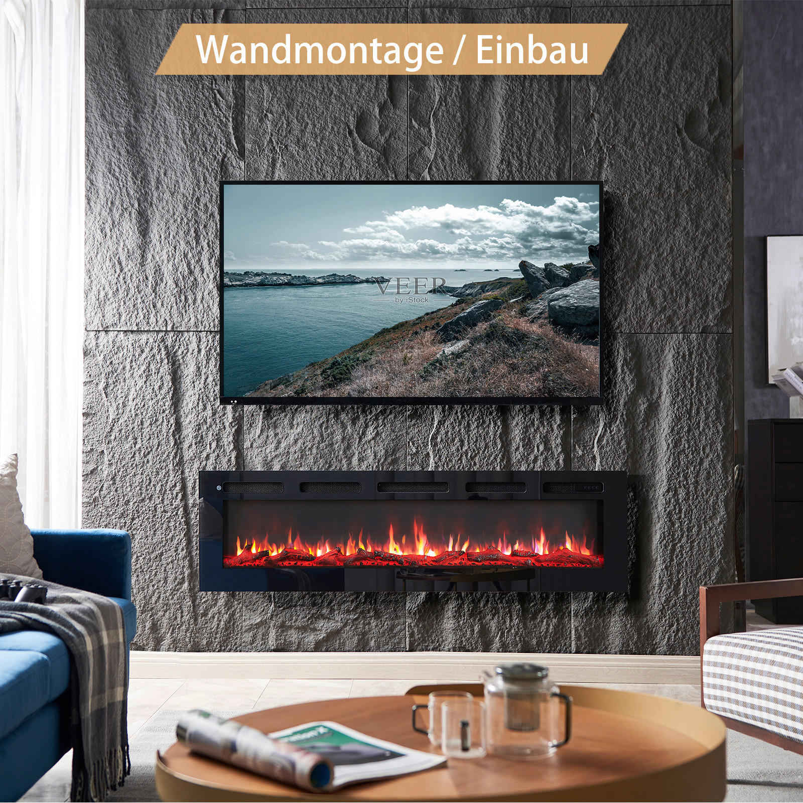 Balderia Elektrischer-Kamin Leif  60 B/H/T: ca. 142,5x38,6x13,8 cm ca. 2000 W Elektrischer_Kamin Leif 60 - (142,50/38,60/13,80cm) - Balderia