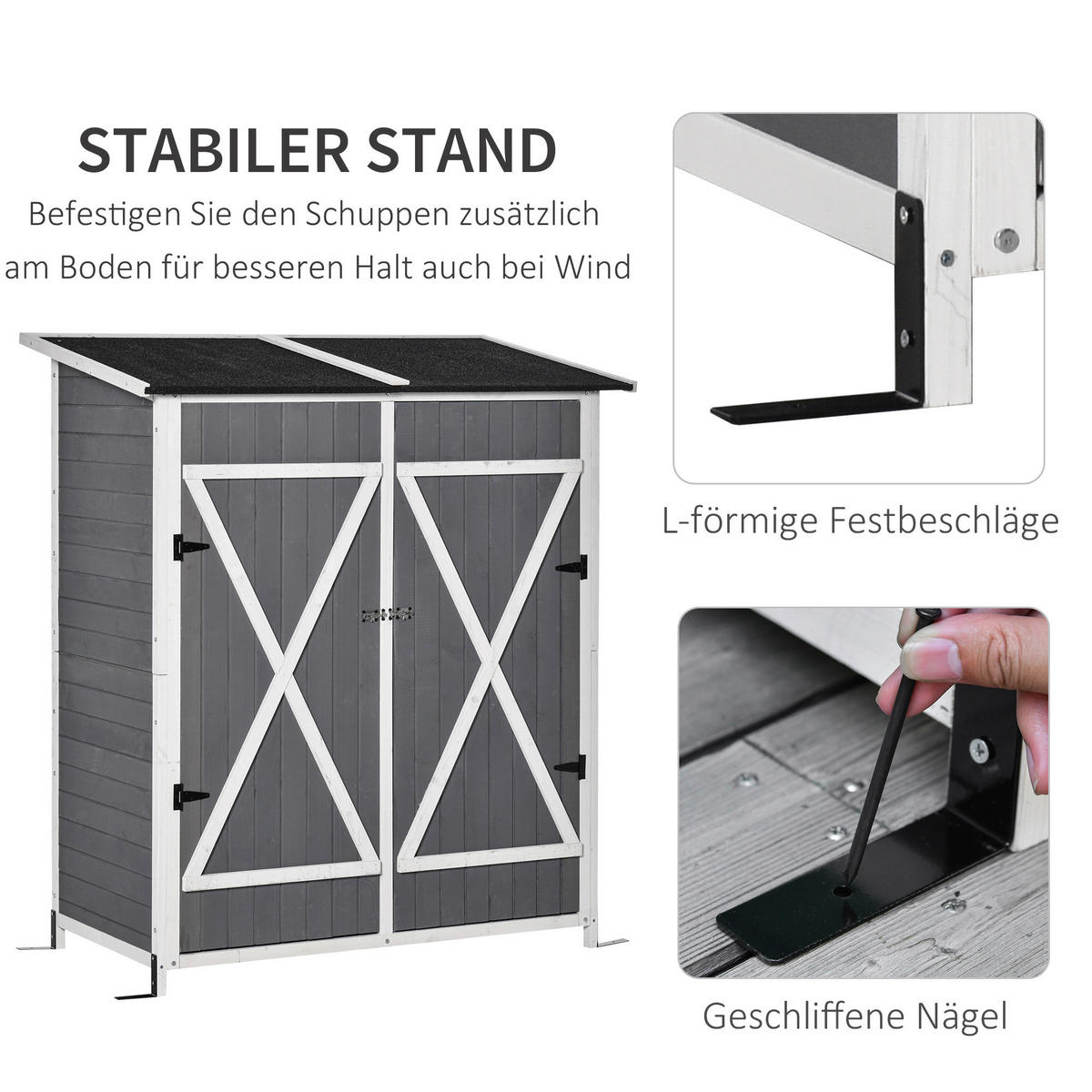 Outsunny Gartenhaus grau B/H/T: ca. 139x160x75 cm Gartenhaus - weiß/grau (139,00/160,00/75,00cm) - Outsunny