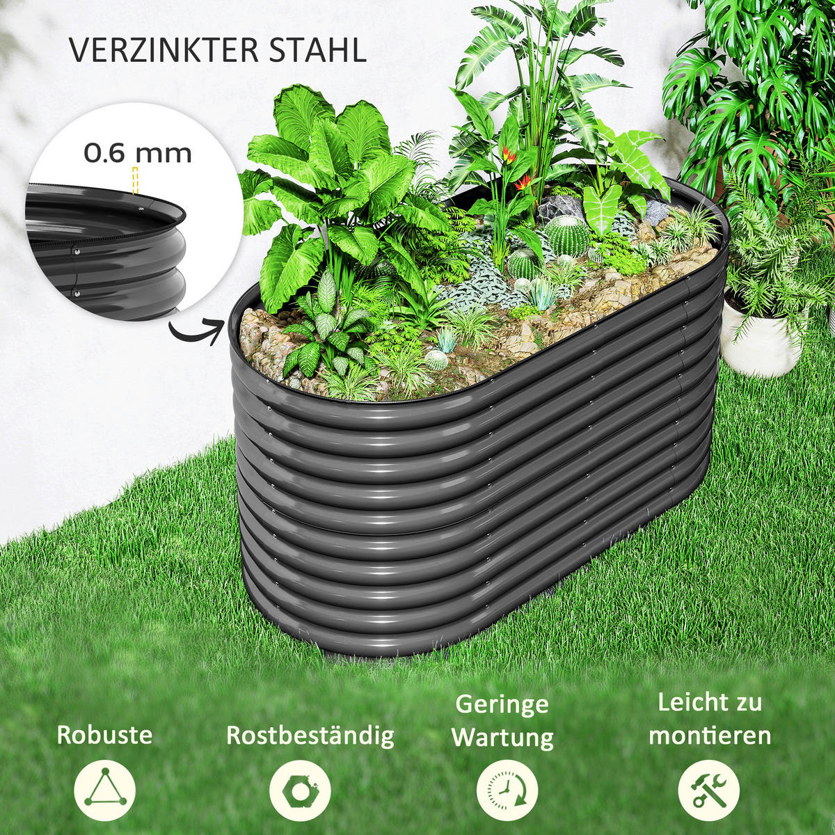 Outsunny Hochbeet dunkelgrau Stahl B/H/L: ca. 80x80x160 cm Hochbeet - dunkelgrau (160,00/80,00/80,00cm) - Outsunny