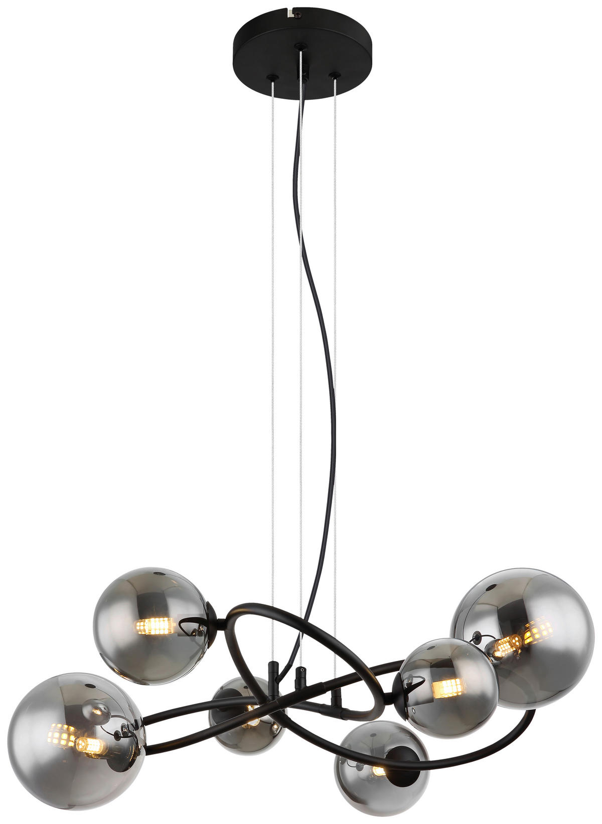 GLOBO LED-Pendelleuchte 10676 Rauch mattschwarz Metall Glas B/H/T: ca. 58,8x120x62,2 cm 6.0 Brennstellen RIHA - Rauch/mattschwarz (58,80/120,00/62,20cm) - GLOBO