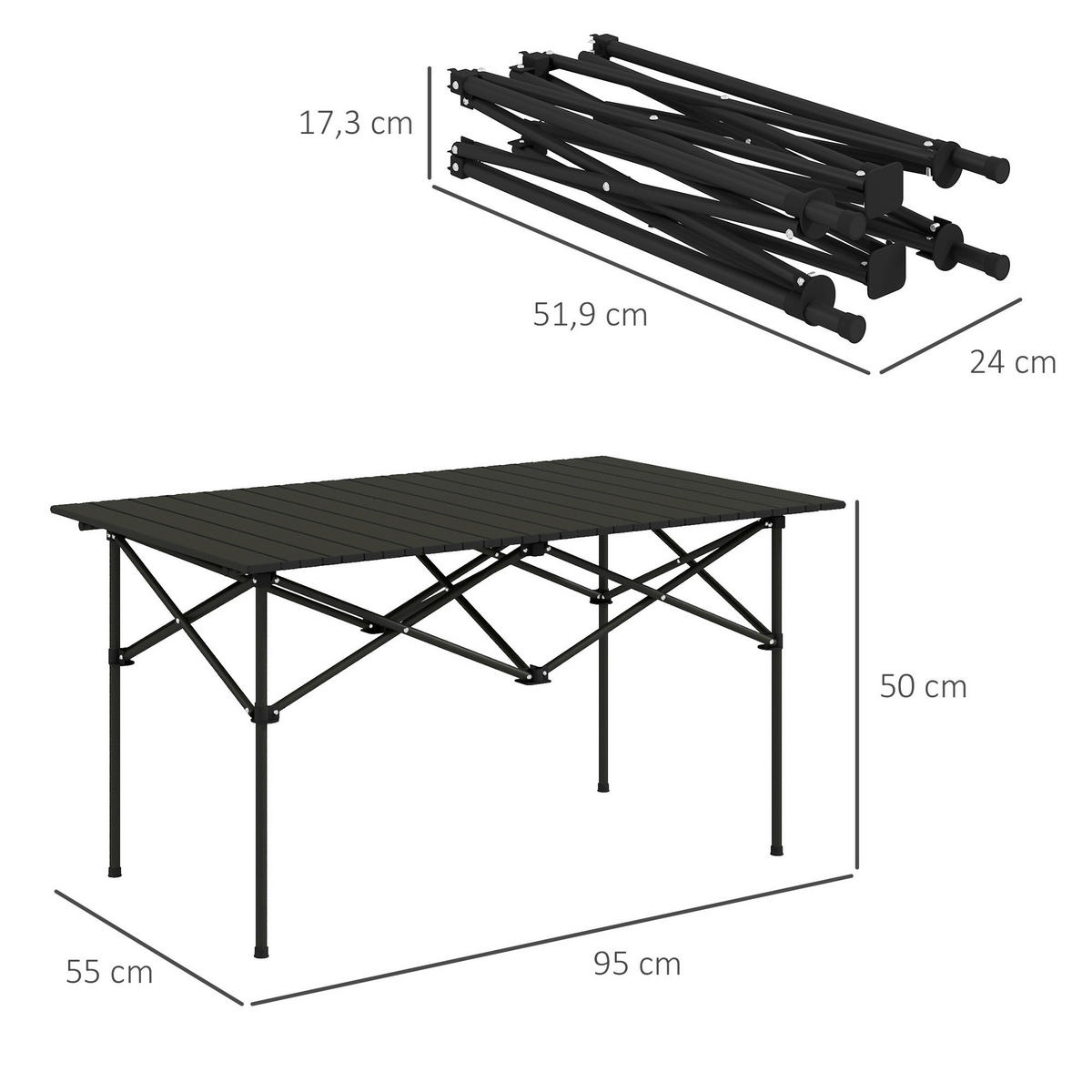 Outsunny Campingtisch schwarz Aluminium B/H/L: ca. 55x50x95 cm Campingtisch - schwarz (95,00/55,00/50,00cm) - Outsunny