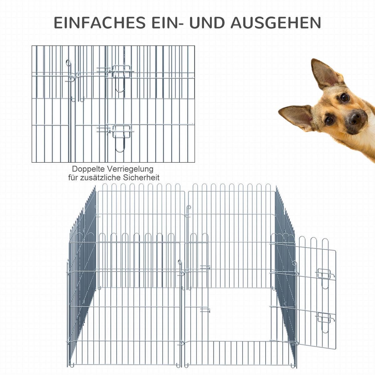 PawHut Freilaufgehege silber Metall Freilaufgehege 8tlg./Welpenausl. - silber - PawHut