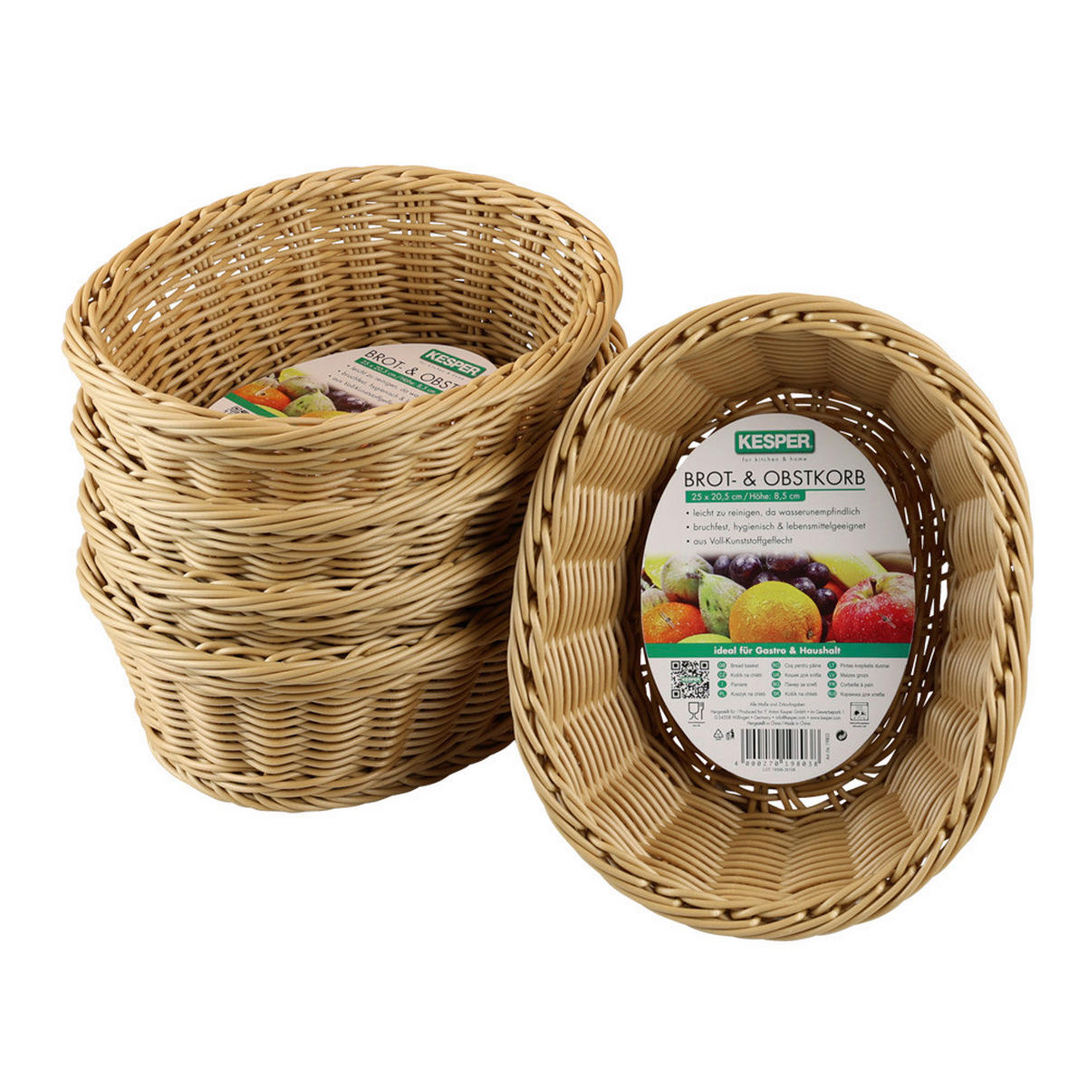 Kesper Brot und Obstkorb braun Kunststoff B/H/L: ca. 20,5x25x22 cm Brot-/u.Obstkorb_5erSet - braun (22,00/20,50/25,00cm) - Kesper