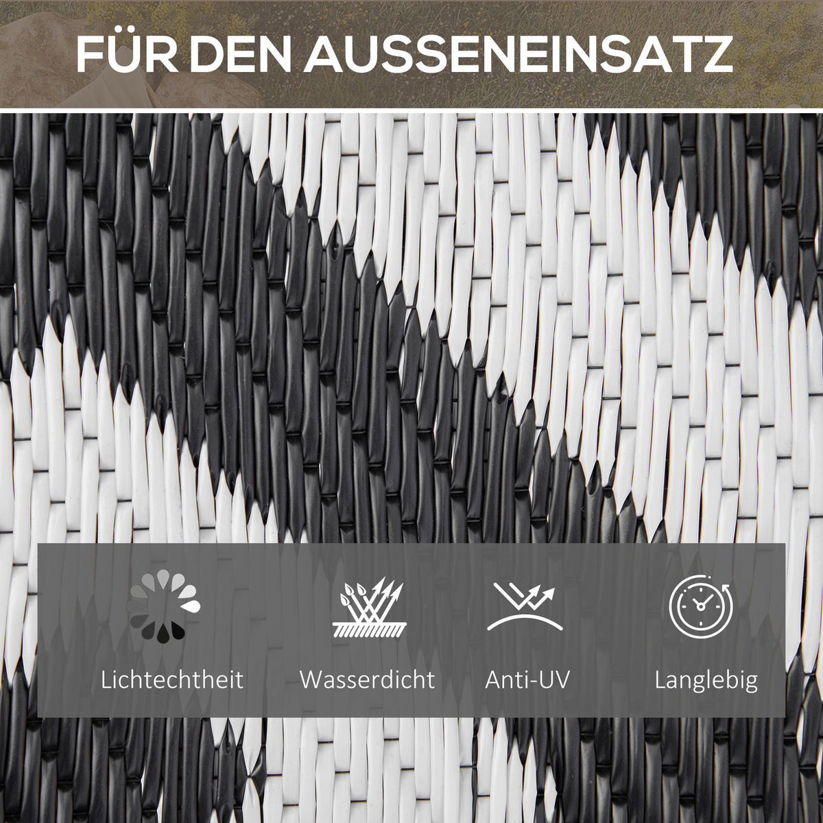 Outsunny Outdoor-Teppich weiß B/H/L: ca. 243x0,3x152 cm Outdoor-Teppich - weiß/schwarz (152,00/243,00/0,30cm) - Outsunny