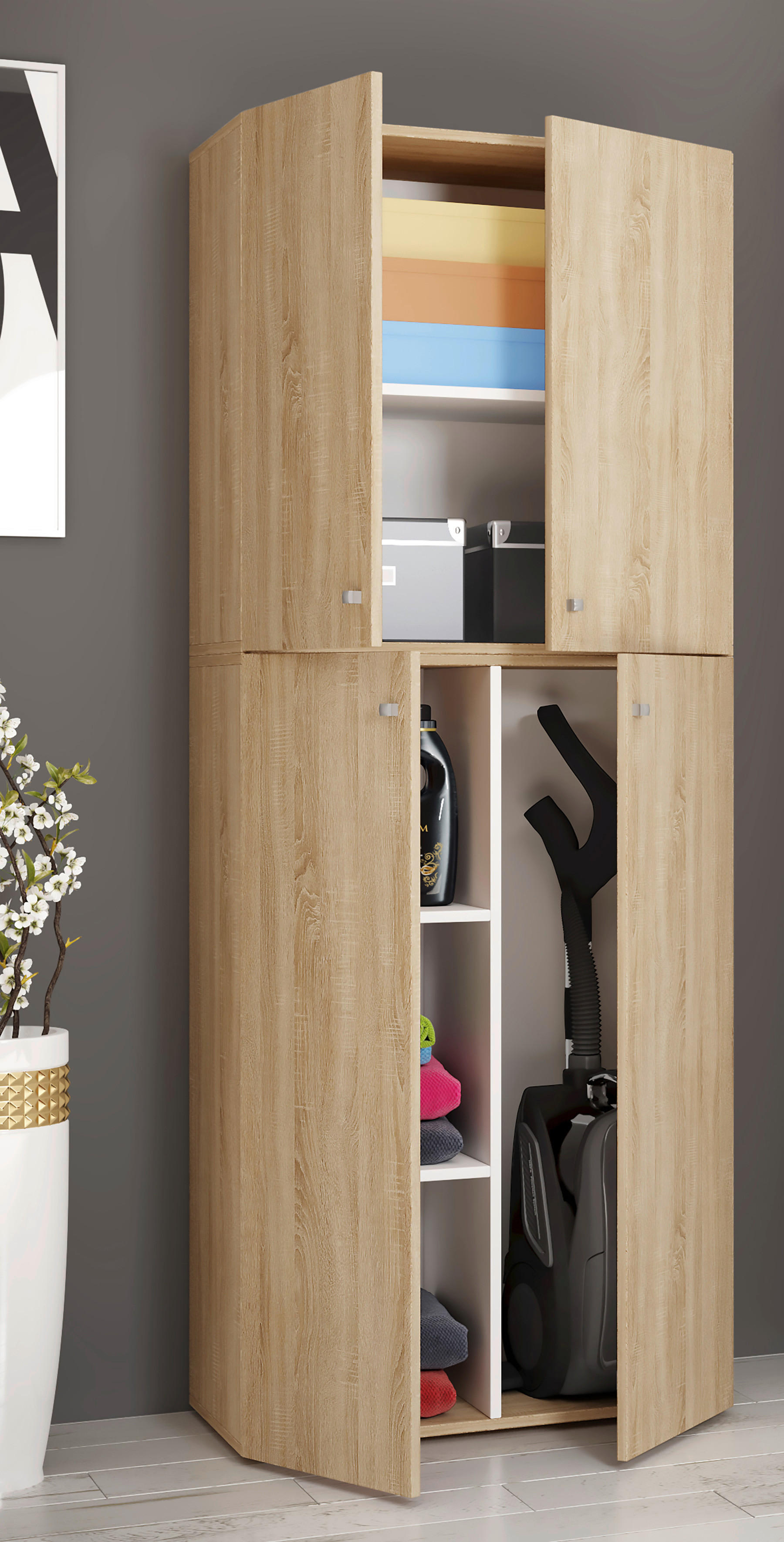 Putzschrank Lona XXL Putzschrank Eiche Sonoma Nachbildung weiß B/H/T: ca. 70x182x39 cm Lona XXL Putzschrank - Eiche/weiß (70,00/182,00/39,00cm) - VCM Möbel