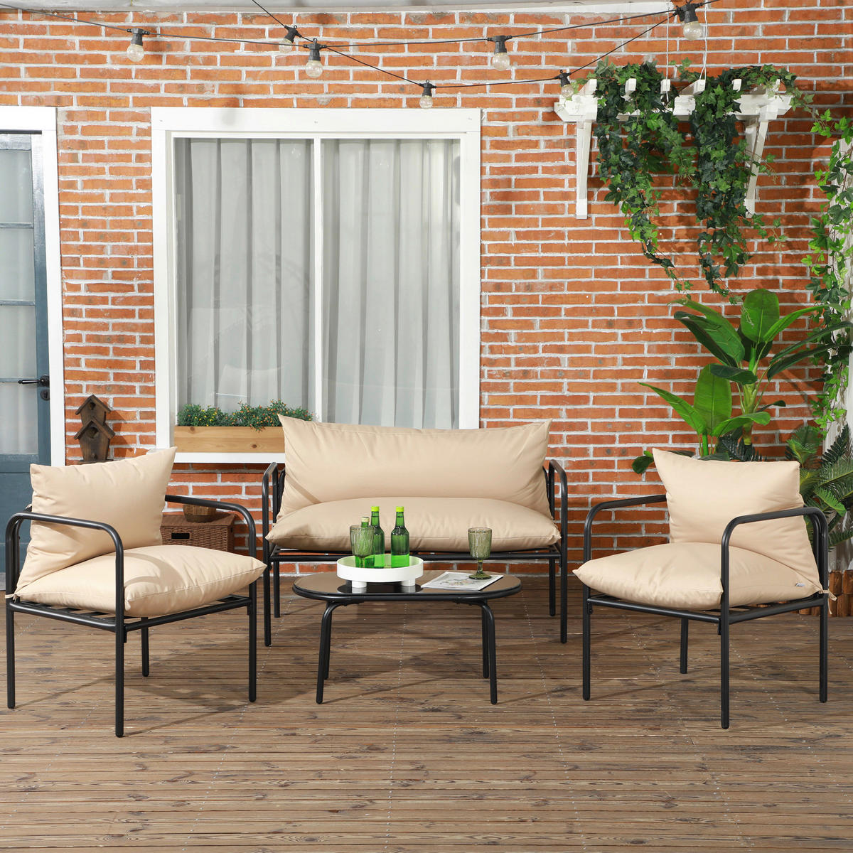 Outsunny Sitzgruppe khaki Polyester B/H/L: ca. 58x116x66 cm Gartenmöbel-Set - khaki (66,00/58,00/116,00cm) - Outsunny