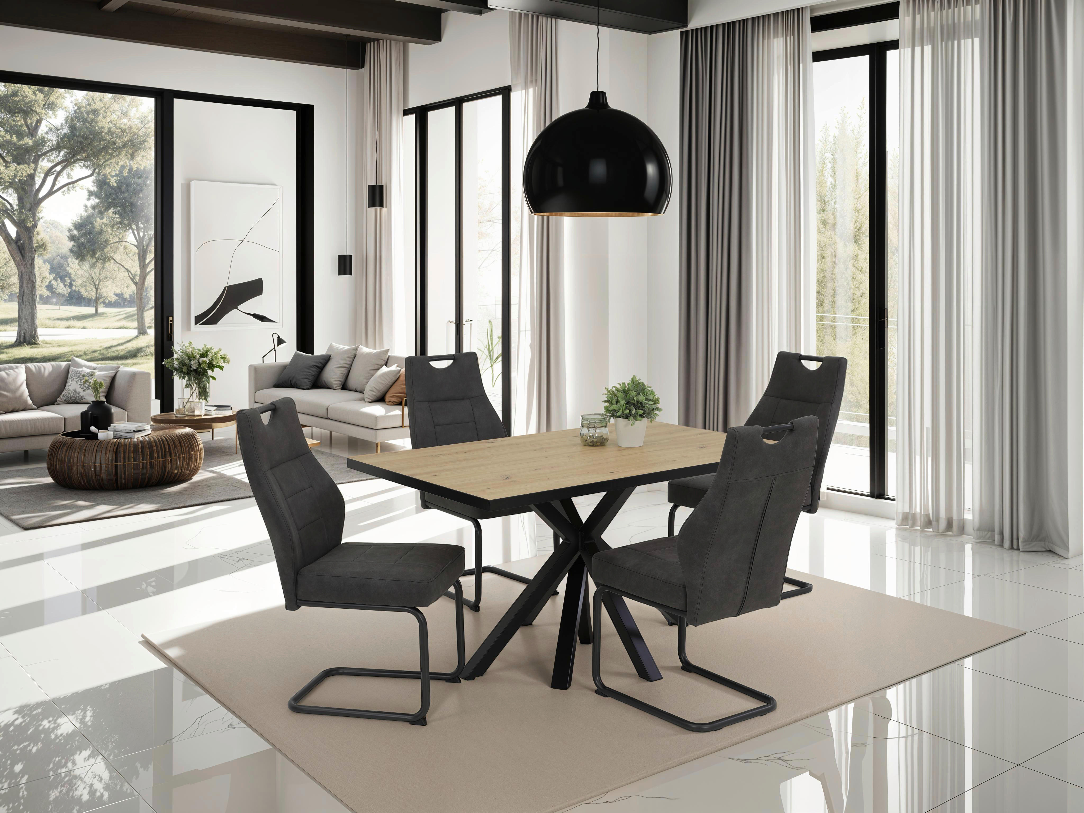 Essgruppe Inn Eiche schwarz anthrazit Holzwerkstoff B/H/T: ca. 140x76x90 cm Inn - Eiche/schwarz (140,00/76,00/90,00cm) - Hela