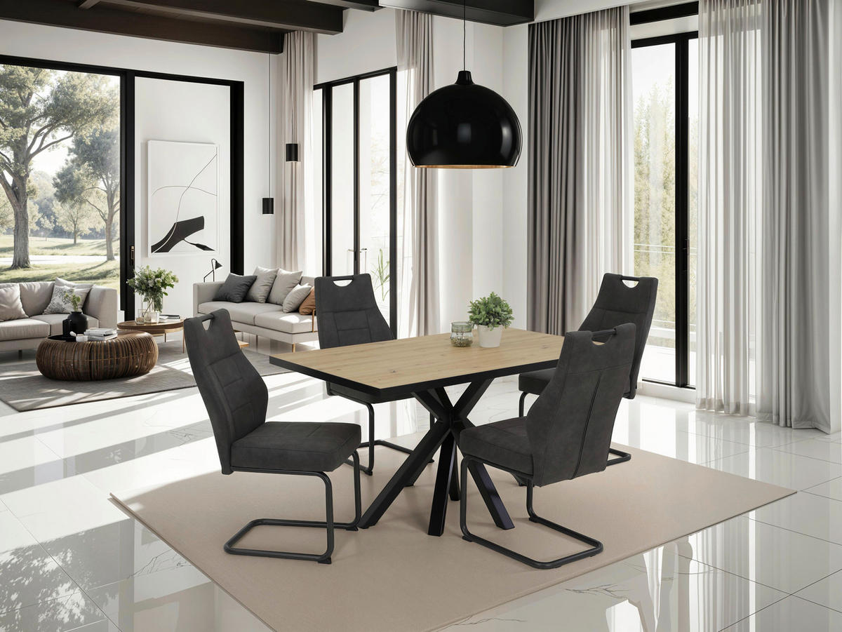 Essgruppe Inn Eiche schwarz anthrazit Holzwerkstoff B/H/T: ca. 140x76x90 cm Inn - Eiche/schwarz (140,00/76,00/90,00cm) - Hela