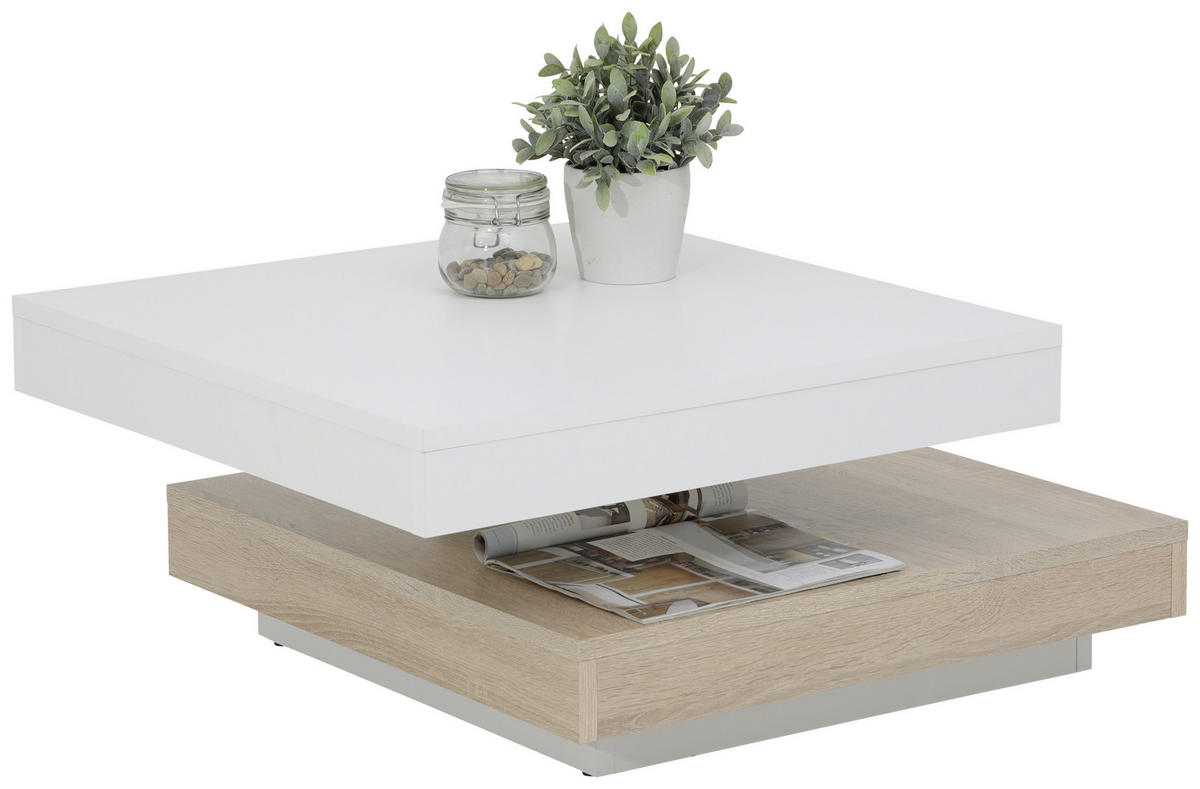 Couchtisch ANDY weiß Eiche Sonoma Nachbildung B/H/T: ca. 67x35x67 cm ANDY - Eiche/weiß (67,00/35,00/67,00cm) - Hela