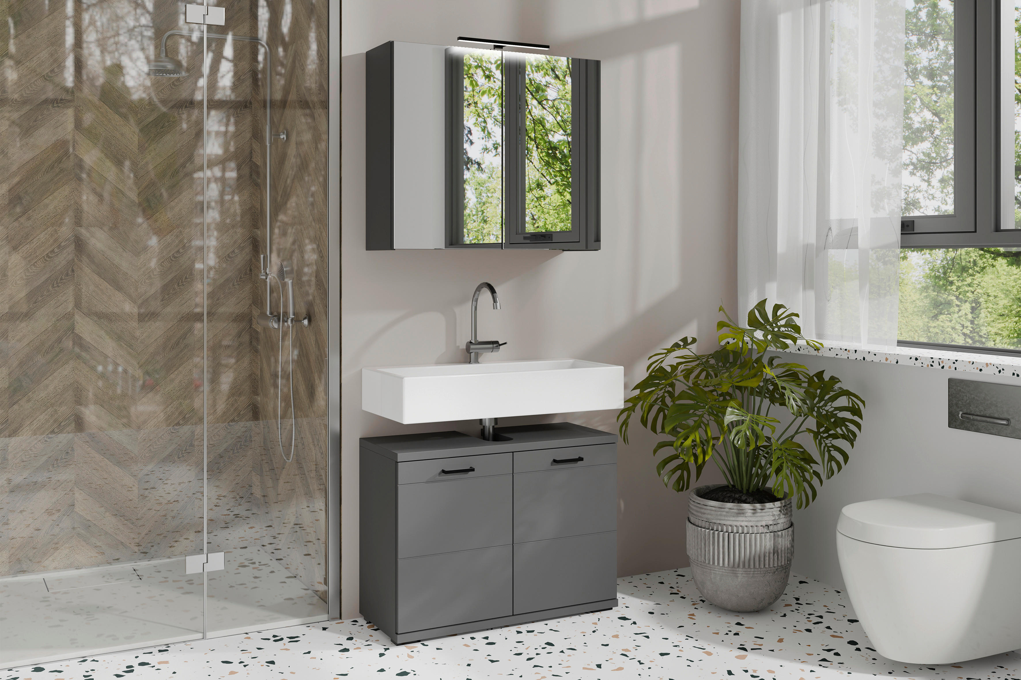 Spiegelschrank SPREE anthrazit B/H/T: ca. 70x60x15 cm SPREE - anthrazit (70,00/60,00/15,00cm) - byLIVING