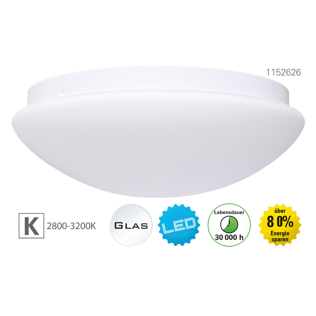 Näve Leuchten Deckenleuchte 1152626 weiß Glas Metall B/H/T: ca. 29x10x29 cm null 1 Brennstellen LED-Wand/Deckenleuchte - weiß (29,00/10,00/29,00cm) - Näve Leuchten