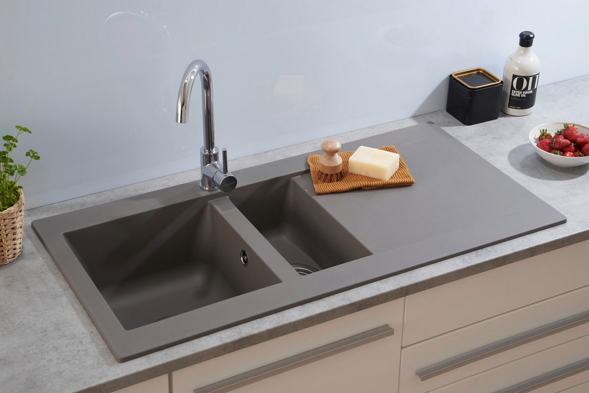Respekta Einbauspüle Denver 1,5  100 x 50 G Beton grau Mineralite B/H/T: ca. 100x20x50 cm Denver 1,5  100 x 50 G - Beton/grau (100,00/20,00/50,00cm) - Respekta