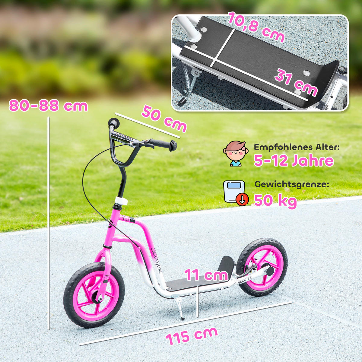 AIYAPLAY Kinder Kickscooter pink B/H/L: ca. 50x88x115 cm Kinder_Kickscooter - pink (115,00/50,00/88,00cm) - AIYAPLAY