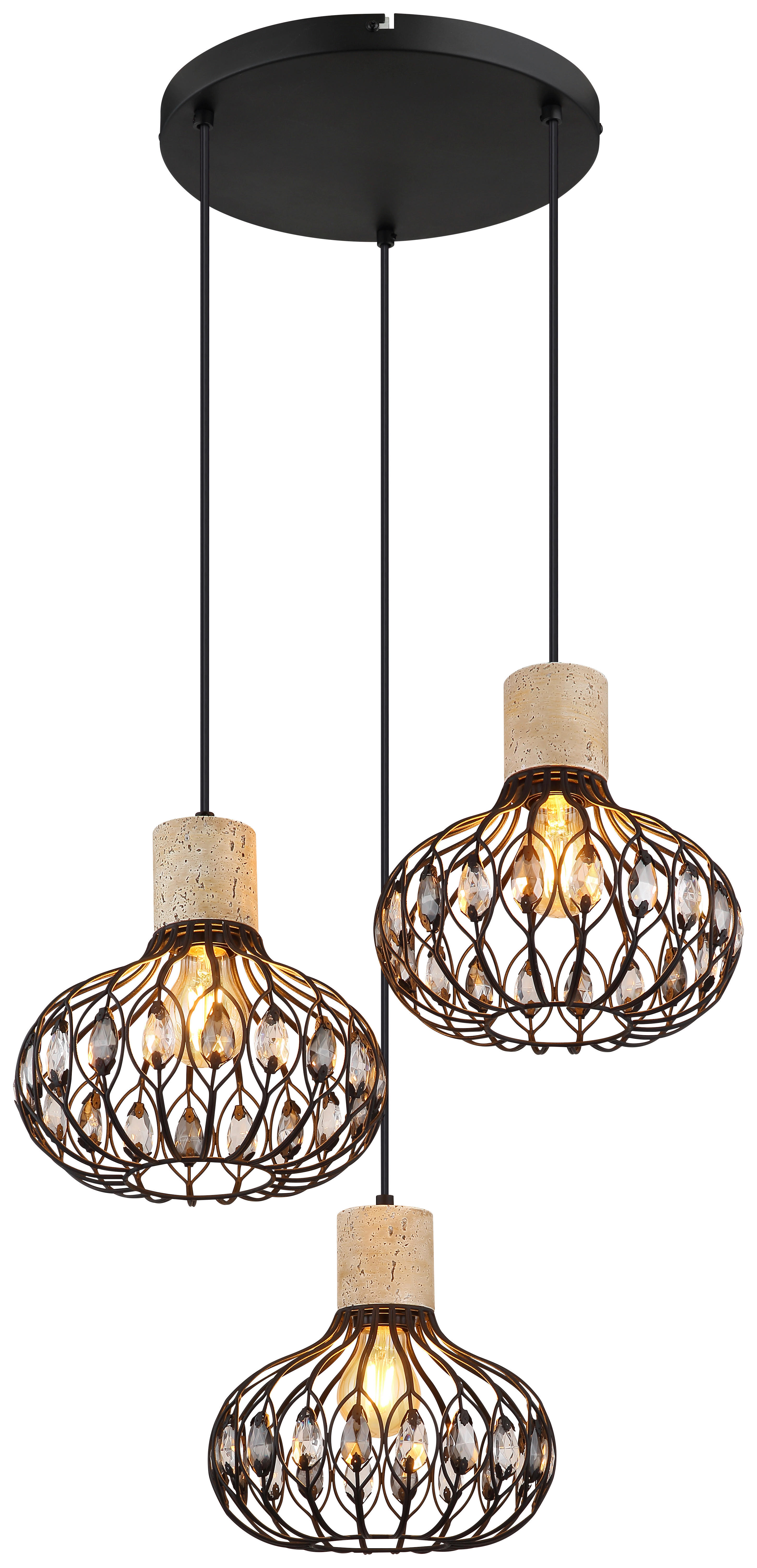 GLOBO Hängeleuchte Rauch grau mattschwarz Glas Metall H/D: ca. 150x47 cm E27 3 Brennstellen DORTHY - mattschwarz/Rauch (47,00/150,00cm) - GLOBO