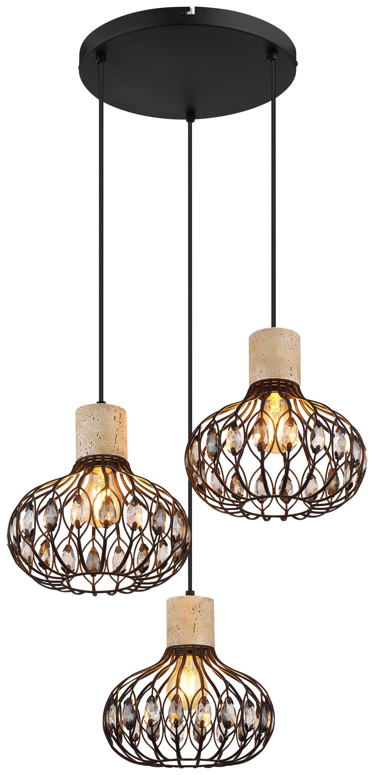 GLOBO Hängeleuchte Rauch grau mattschwarz Glas Metall H/D: ca. 150x47 cm E27 3 Brennstellen DORTHY - mattschwarz/Rauch (47,00/150,00cm) - GLOBO