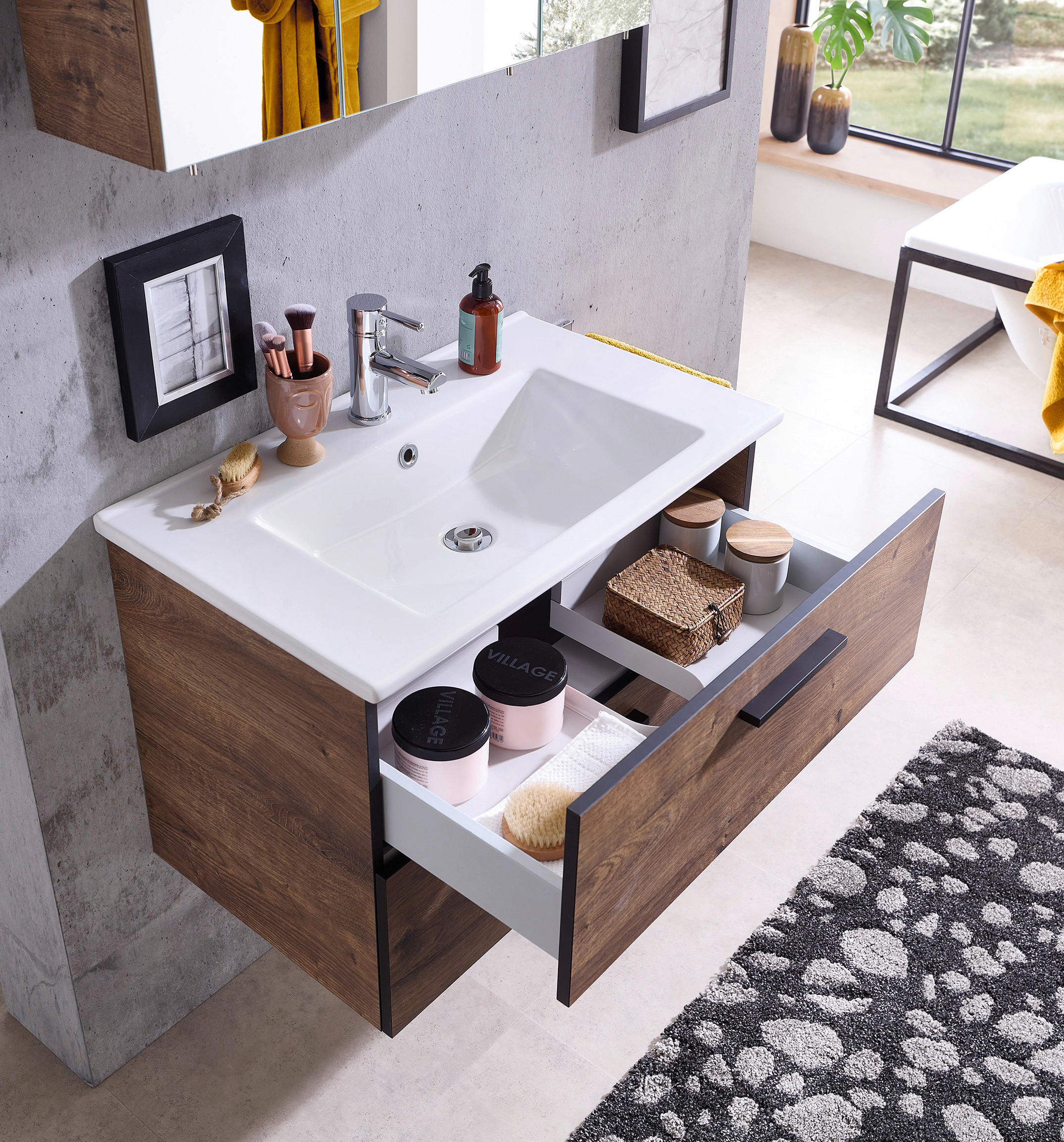 Badezimmer-Set Quickset 374 Eiche Ribeck Nachbildung B/H/T: ca. 75x200x45 cm Quickset 374 - Eiche (75,00/200,00/45,00cm) - Pelipal