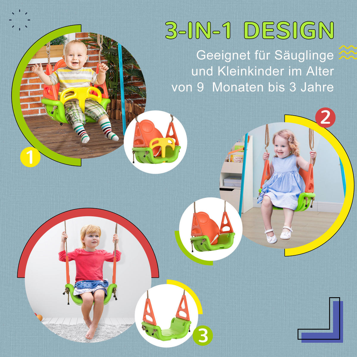 Outsunny Schaukel orange B/H/L: ca. 34x48x180 cm Kinderschaukel - orange/gelb (180,00/34,00/48,00cm) - Outsunny