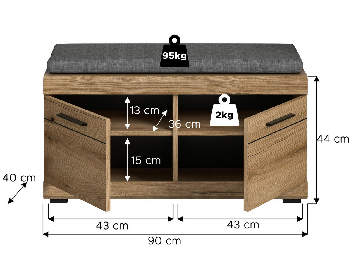 Sitzbank SCOUT Evoke Oak Nachbildung B/H/T: ca. 90x44x40 cm SCOUT - (90,00/44,00/40,00cm) - xonox.home