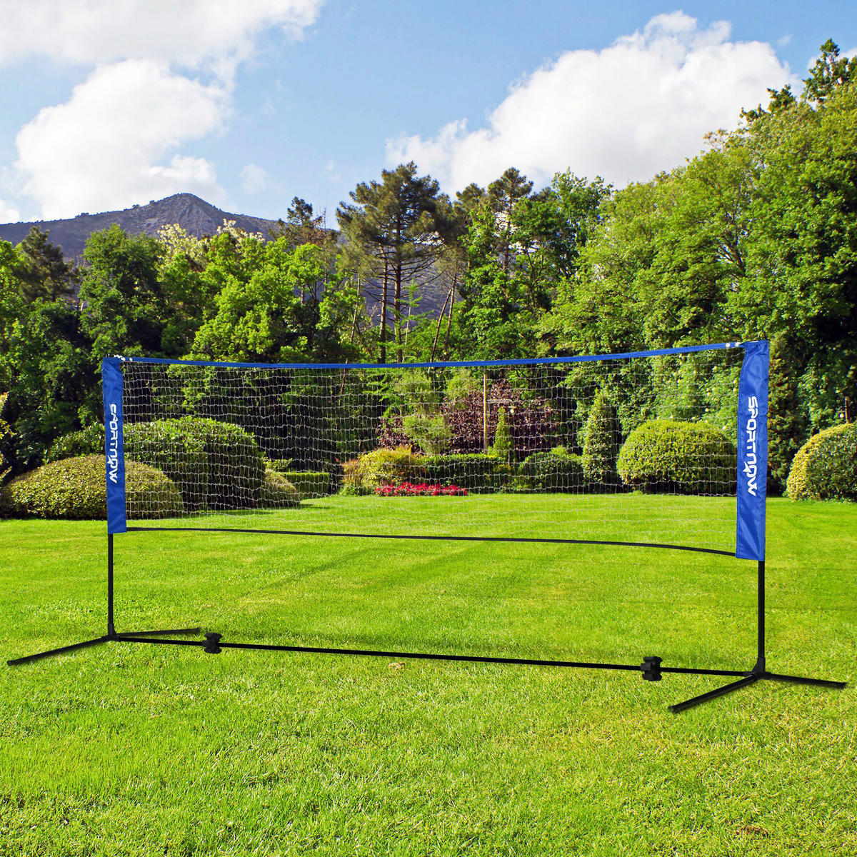 SPORTNOW Outdoor-Aktivitäten blau Edelstahl B/H/L: ca. 103x310x155 cm Badmintonnetz - blau (155,00/103,00/310,00cm) - SPORTNOW