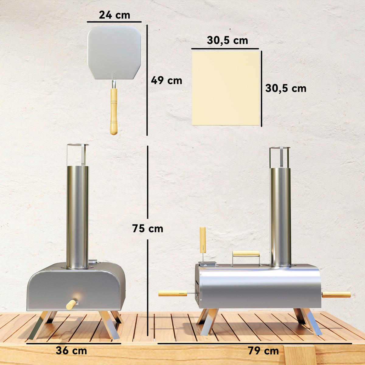 Outsunny Pizzaofen Edelstahl B/H/L: ca. 36x75x79 cm Pizzaofen - silber (79,00/36,00/75,00cm) - Outsunny