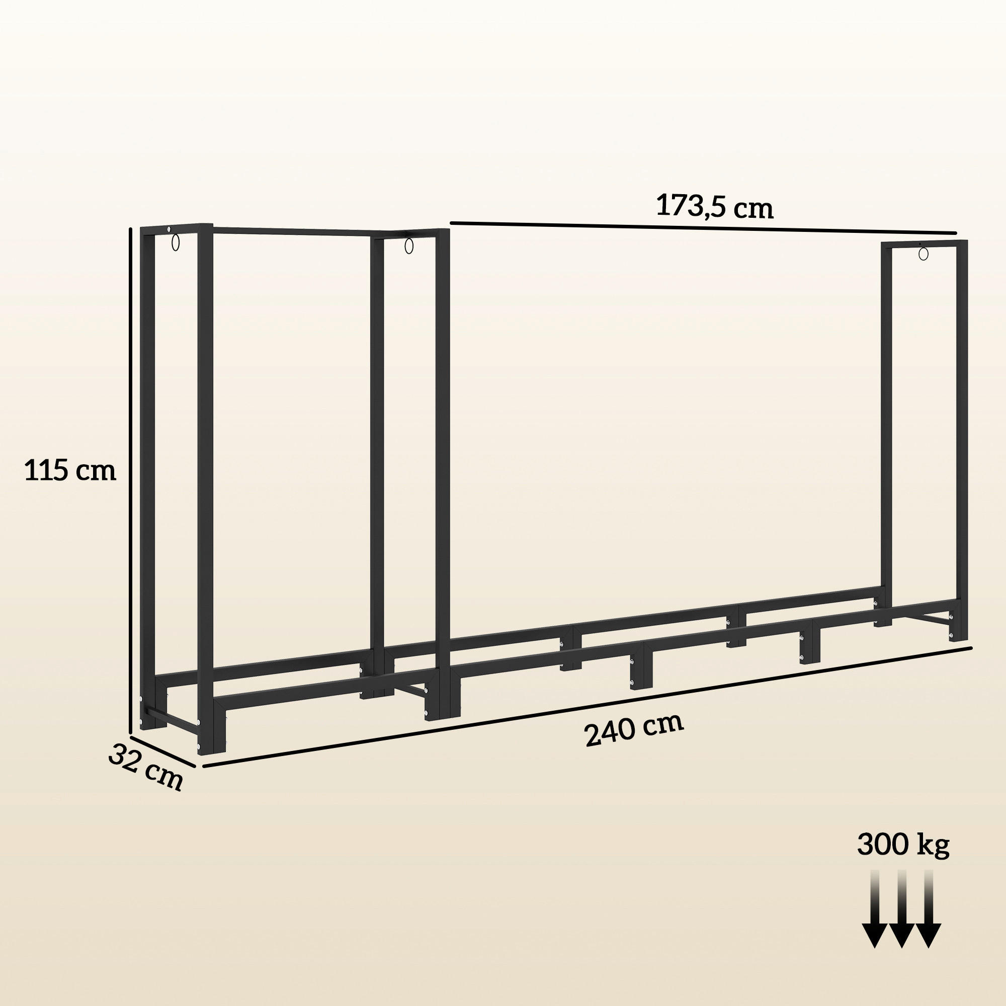 Outsunny Kaminholzregal schwarz B/H/L: ca. 32x115x240 cm Kaminholzregal - schwarz (240,00/32,00/115,00cm) - Outsunny