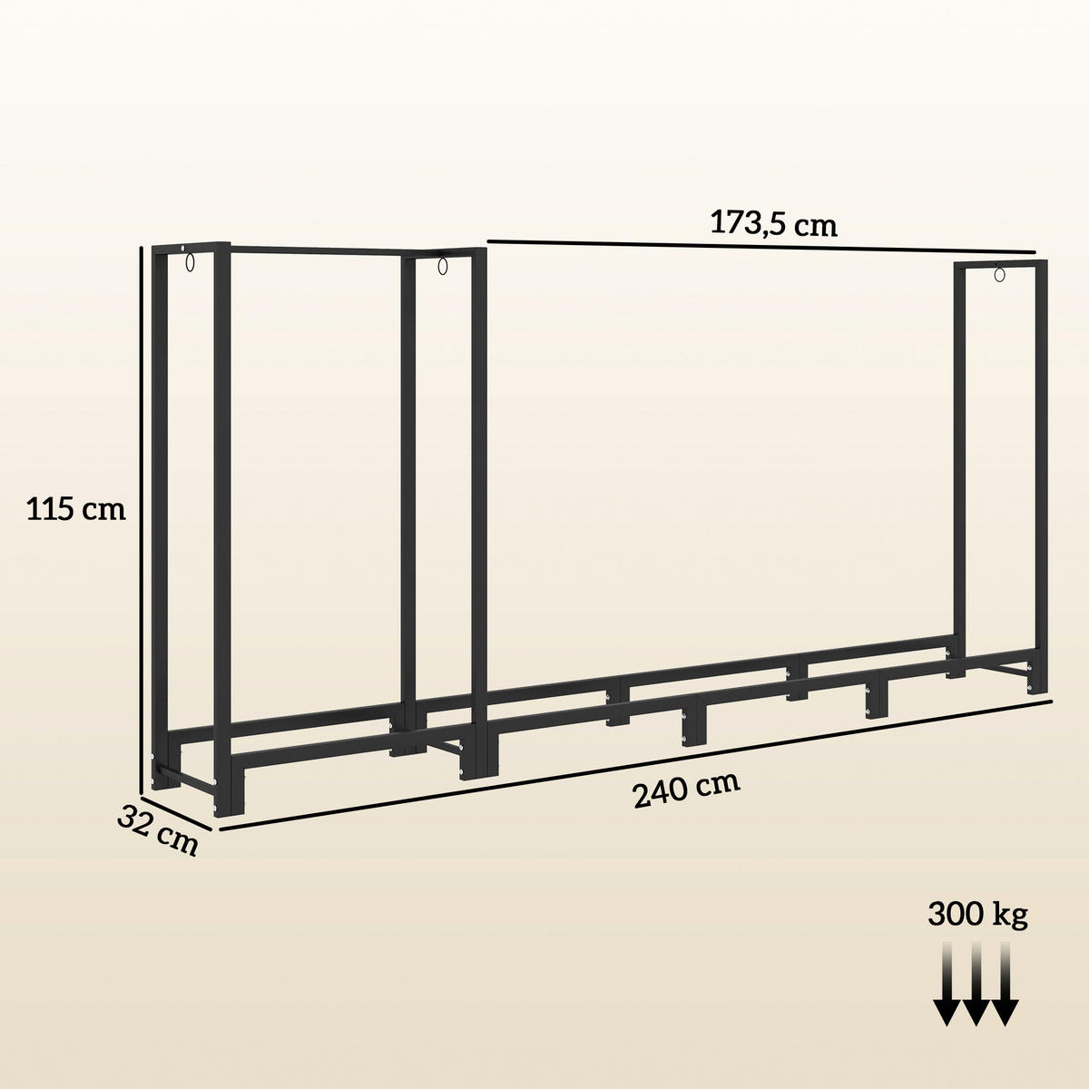 Outsunny Kaminholzregal schwarz B/H/L: ca. 32x115x240 cm Kaminholzregal - schwarz (240,00/32,00/115,00cm) - Outsunny