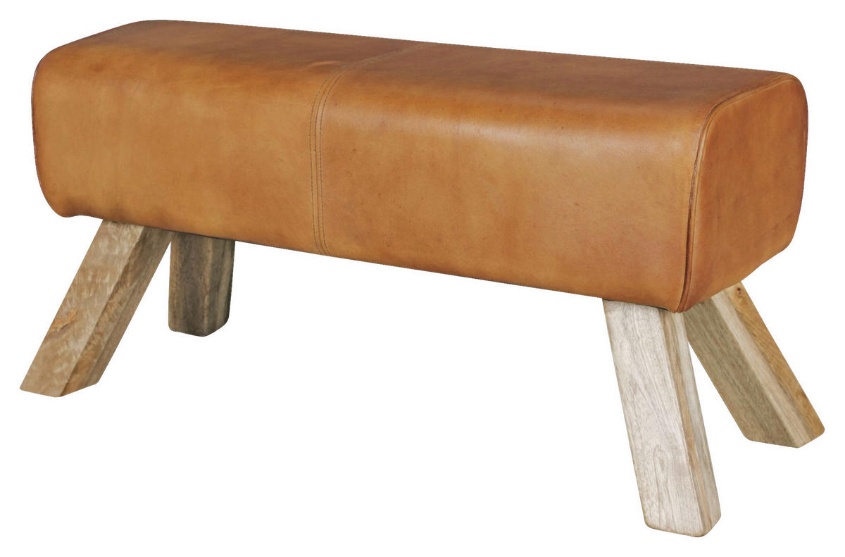 Wohnling Sitzbank braun natur Leder Echtholz B/H/T: ca. 90x43x30 cm Sitzbank - braun/natur (90,00/43,00/30,00cm) - Wohnling