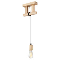 Lamkur Pendelleuchte LEON 34805 natur Holz Stahl H/L: ca. 80x20 cm E27 1 Brennstellen Leon - natur (20,00cm) - Lamkur