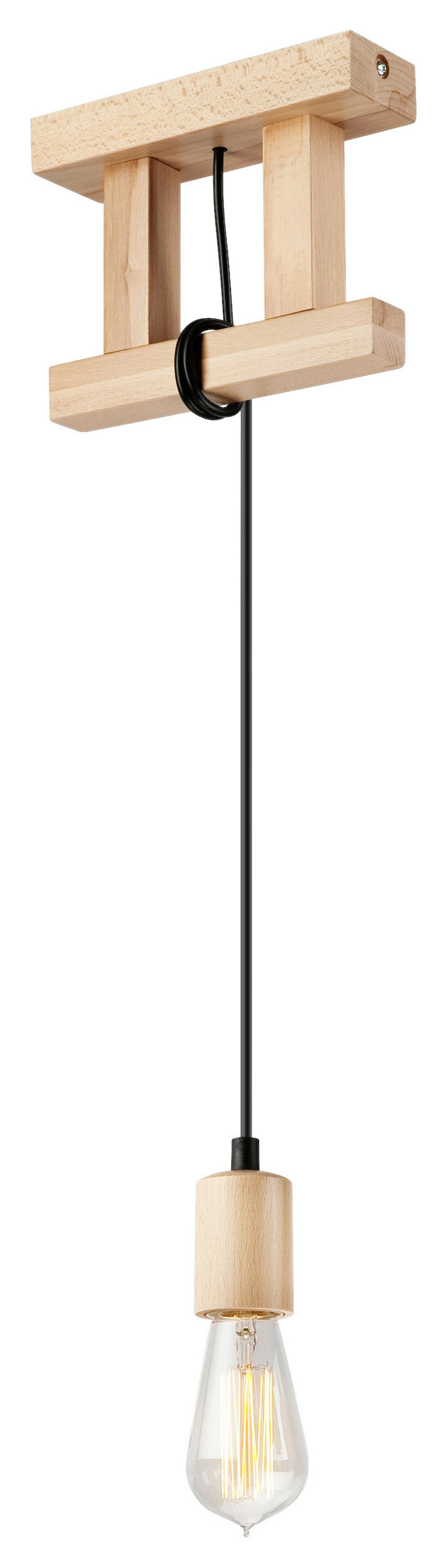 Lamkur Pendelleuchte LEON 34805 natur Holz Stahl H/L: ca. 80x20 cm E27 1 Brennstellen Leon - natur (20,00cm) - Lamkur