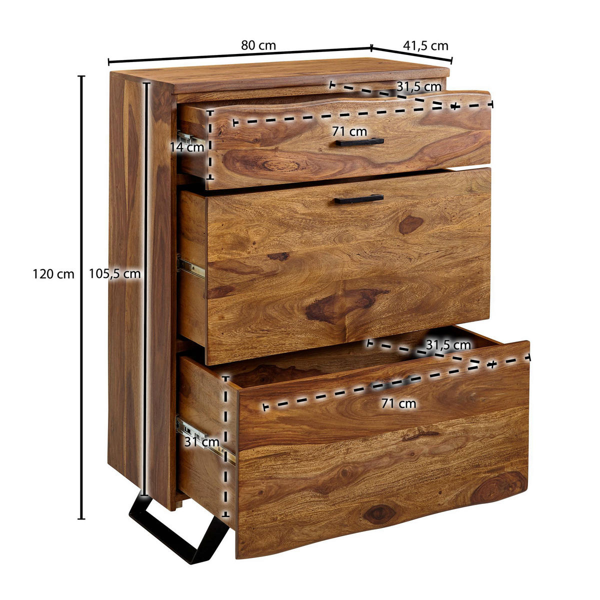 Kommode rosenholz Nachbildung B/H/T: ca. 80x40x120 cm Kommode - rosenholz (80,00/40,00/120,00cm) - Wohnling
