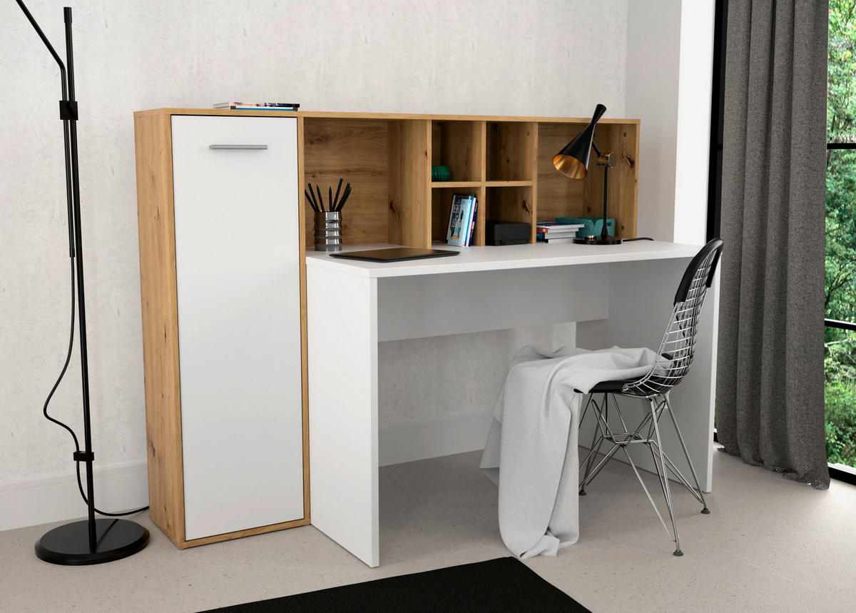 Schreibtisch  weiß Eiche Artisan Nachbildung B/H/T: ca. 158x116x66 cm Eriadu_Schreibtisch - Eiche/weiß (158,00/116,00/66,00cm)