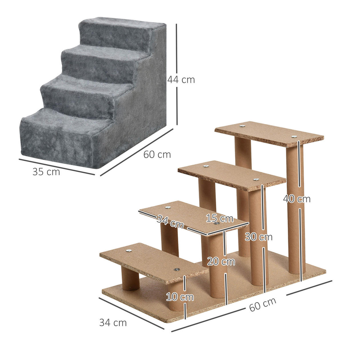 PawHut Haustiertreppe grau Polyester B/H/L: ca. 35x44x60 cm Haustiertreppe - grau (60,00/35,00/44,00cm) - PawHut